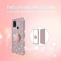 Vista 8 de Funda para teléfono A21s, funda Samsung Galaxy A21s para mujer, con purpurina, cristal suave, transparente, TPU brillante, bonita funda protectora