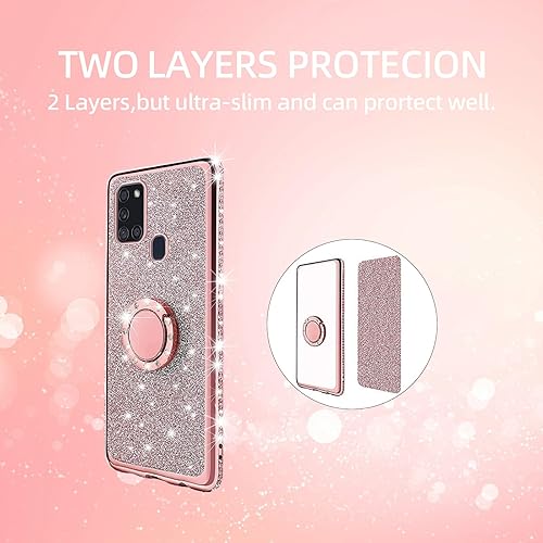 Miniatura 8 de Funda para teléfono A21s, funda Samsung Galaxy A21s para mujer, con purpurina, cristal suave, transparente, TPU brillante, bonita funda protectora