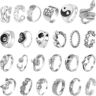BEIBXHQQ 24 Pieces Vintage Rings, Vintage Finger Rings, Silv