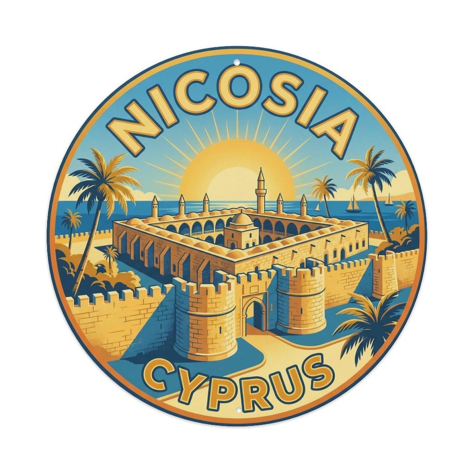 Vintage Travel Nicosia Cyprus Walls Vintage Metal Tin Sign Plaque Wall Decor for Cafe, Club Bar, Office, Garden Metal Poster 8x8Inch