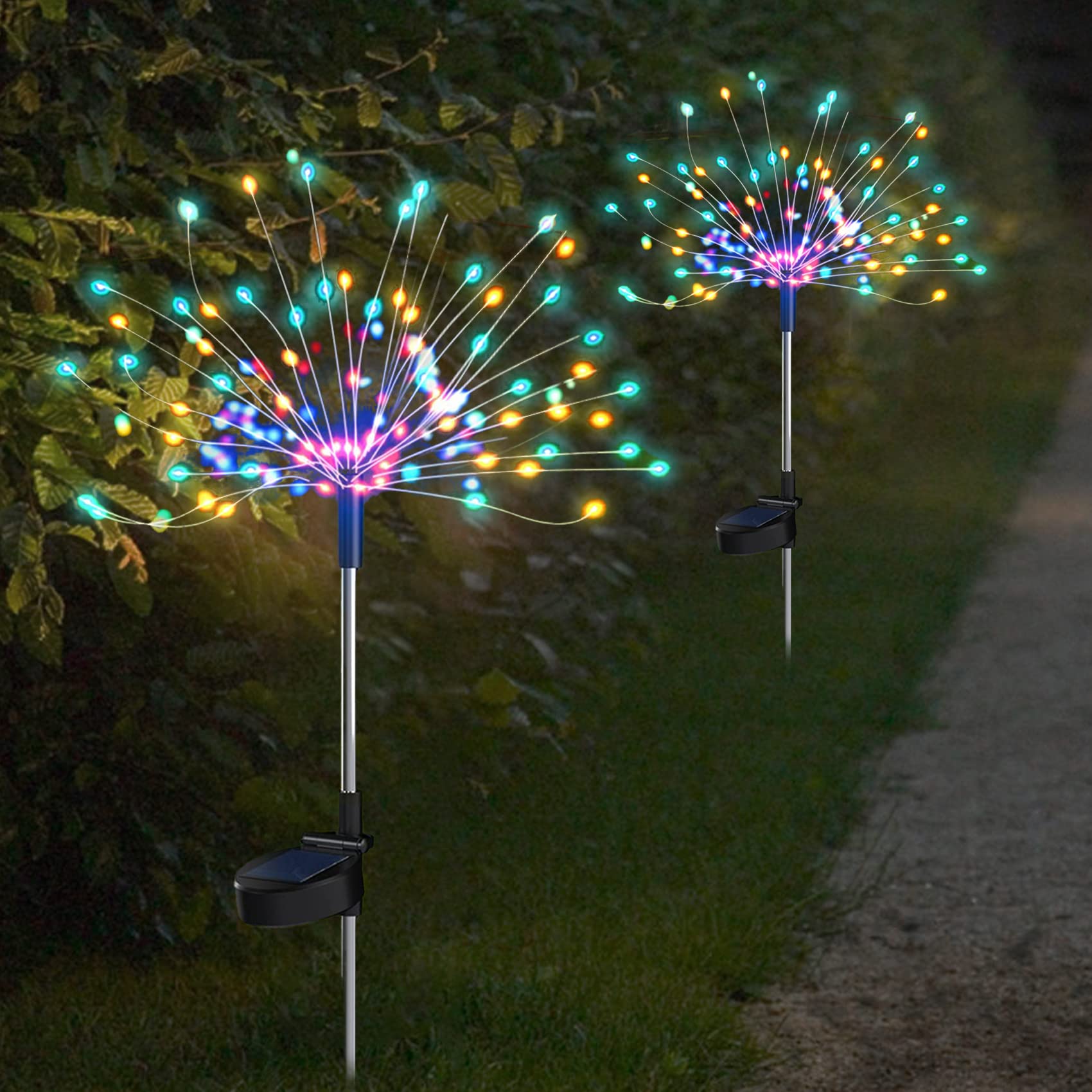 Gmypic Solar Garden Lights Outdoor 2 Pack Solar Firework Lights Waterproof Solar Powered Starburst Fairy Lights with 2 Lighting Modes for Pathway Backyard Patio Party Wedding Decor (Multicolor)