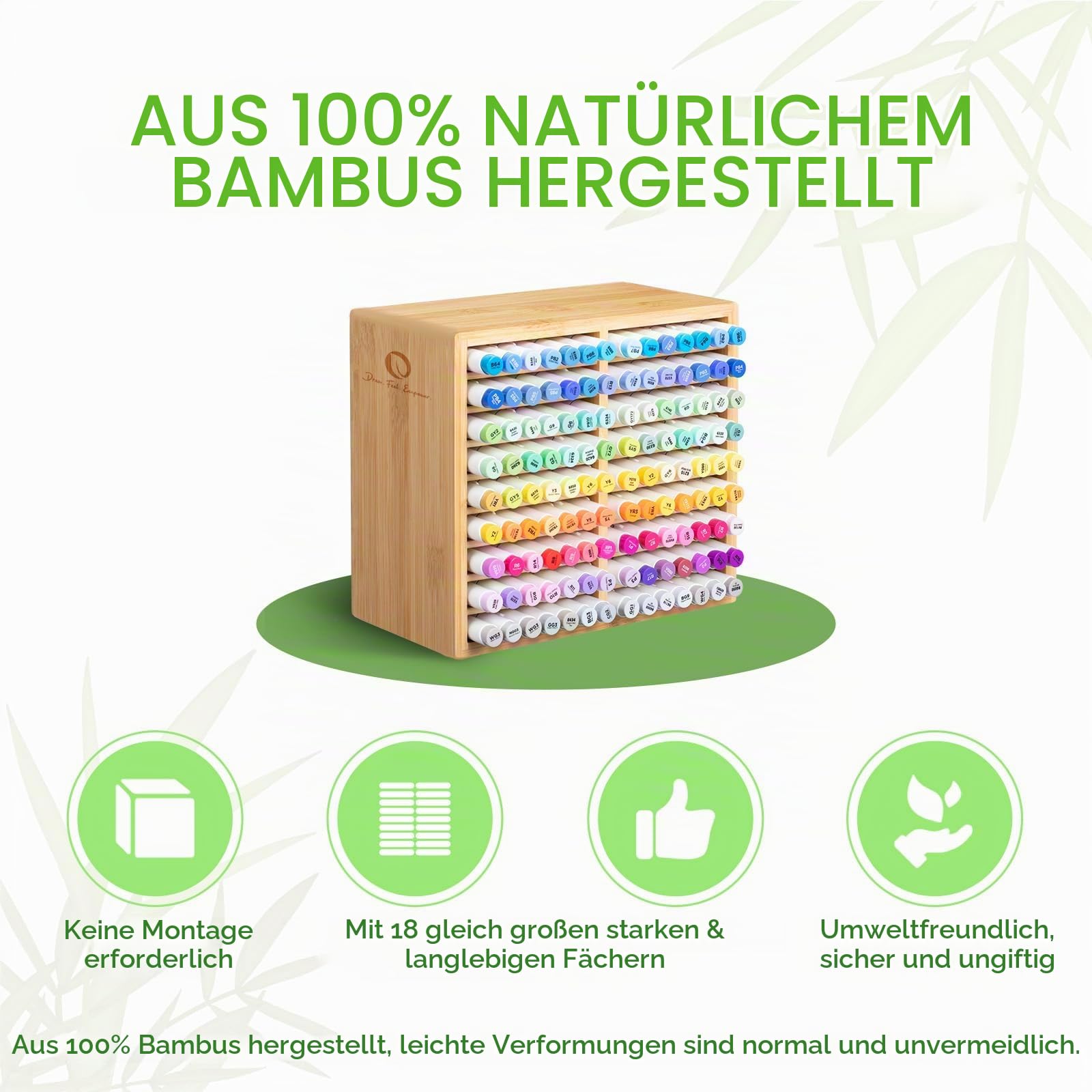 Ohuhu Bambus Organizer,Holz Desktop Aufbewahrung für 126 Markerstifte | Stifte Bleistifte Kunstpinsel stationärer Organizer, Bleistifthalter mit 18 Fächern für Klassenzimmer Büro Dekoration