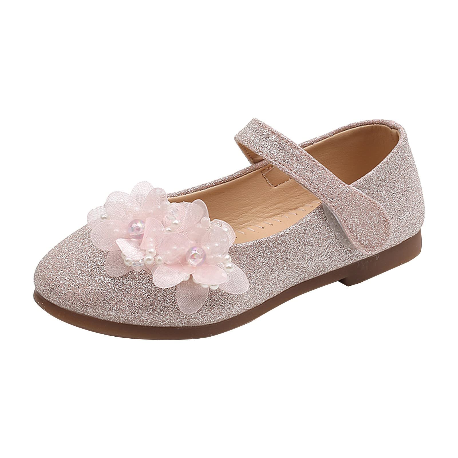 Performance Dance Shoes For Girls Childrens Shoes Pearl Rhinestones Shining Kids Princess Shoes Girl Thongs for Kids (Pink, 29 Little Child)