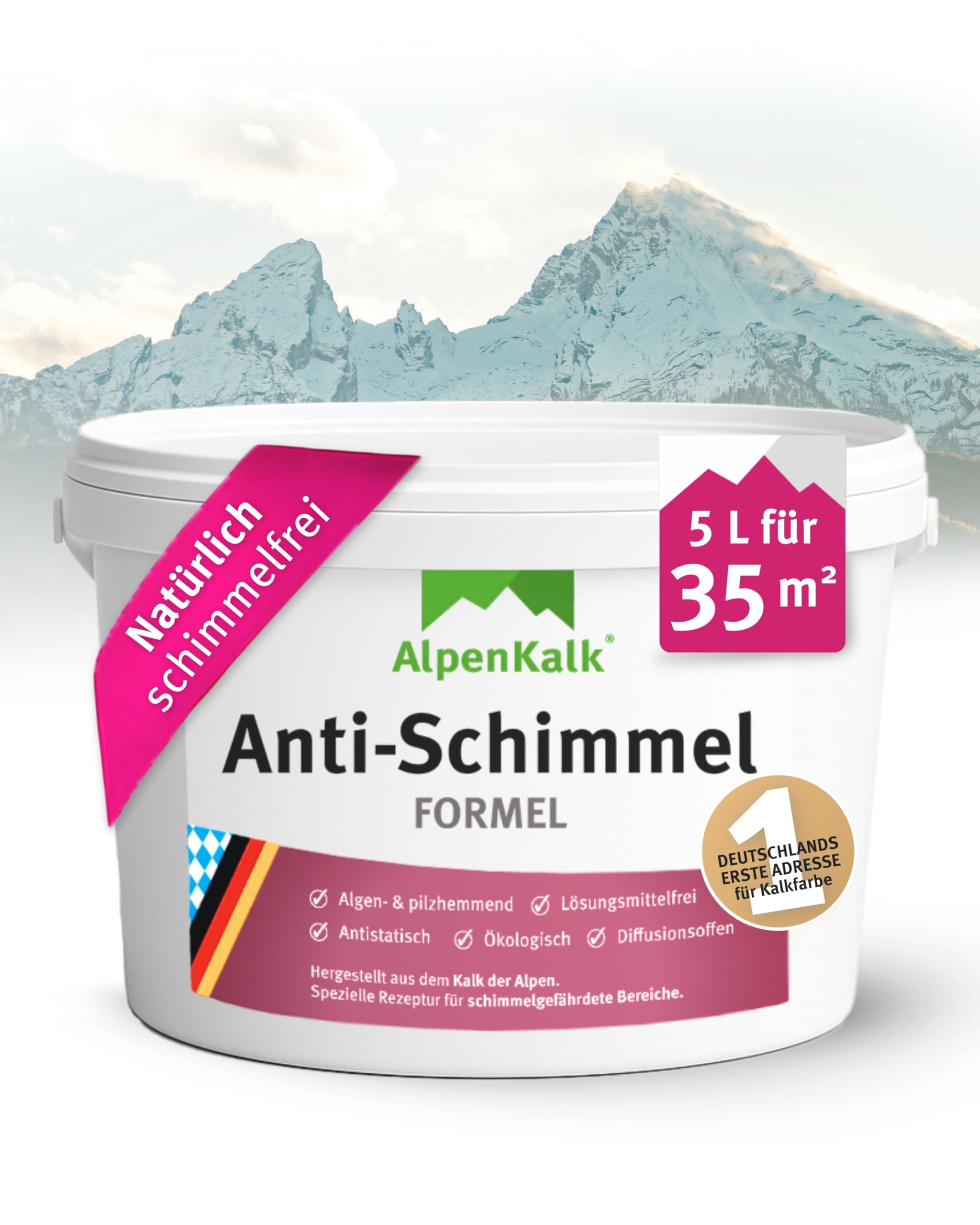 Anti-Schimmel Kalkfarbe I 5l für ca. 35m² I Atmungsaktiv & wischfest mit Langzeitschutz I Spezielle Anti-Schimmel-Formel ohne aggressive Chemikalien I Ideal für feuchte Innenräume
