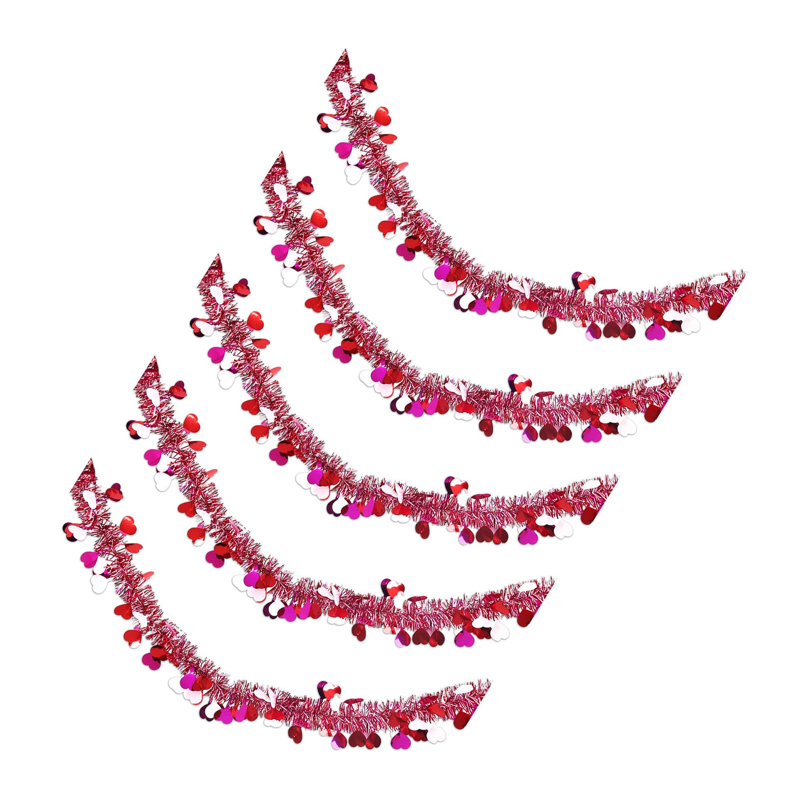 Buxuaaaa 5pcs Heart Tinsel Garlands with Colorful Stripes Multicolors Streamers for Weddings Parties Home Decoration Supplies Love Themed Hanging Ornament