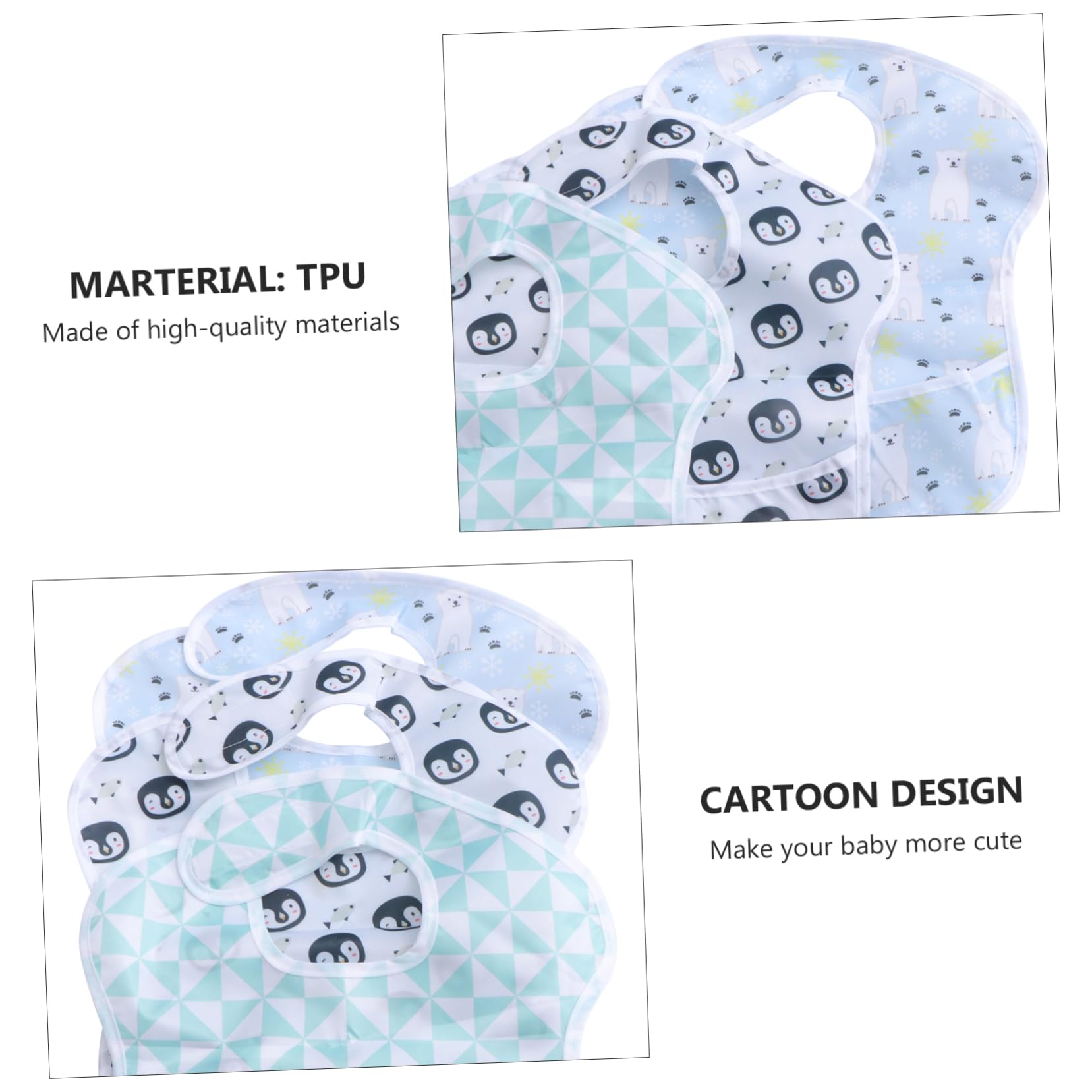 VICASKY 9pièces Bavoirs Étanches Pour Garçon Fille Avec Motifs Ours Et Pingouin Bavoirs Amovibles Pour Repas Garçon Fille Accessoires De Nourriture Pour Garçons