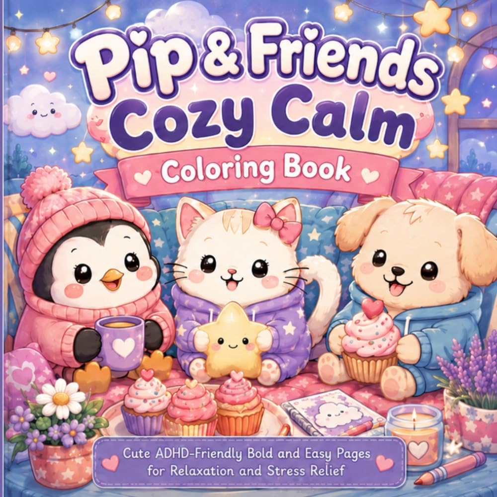 Pip & Friends Cozy Calm Coloring Book: Cute ADHD-Friendly Bold and Easy Pages for Relaxation and Stress Relief (Pip's Cozy Coloring Adventures)