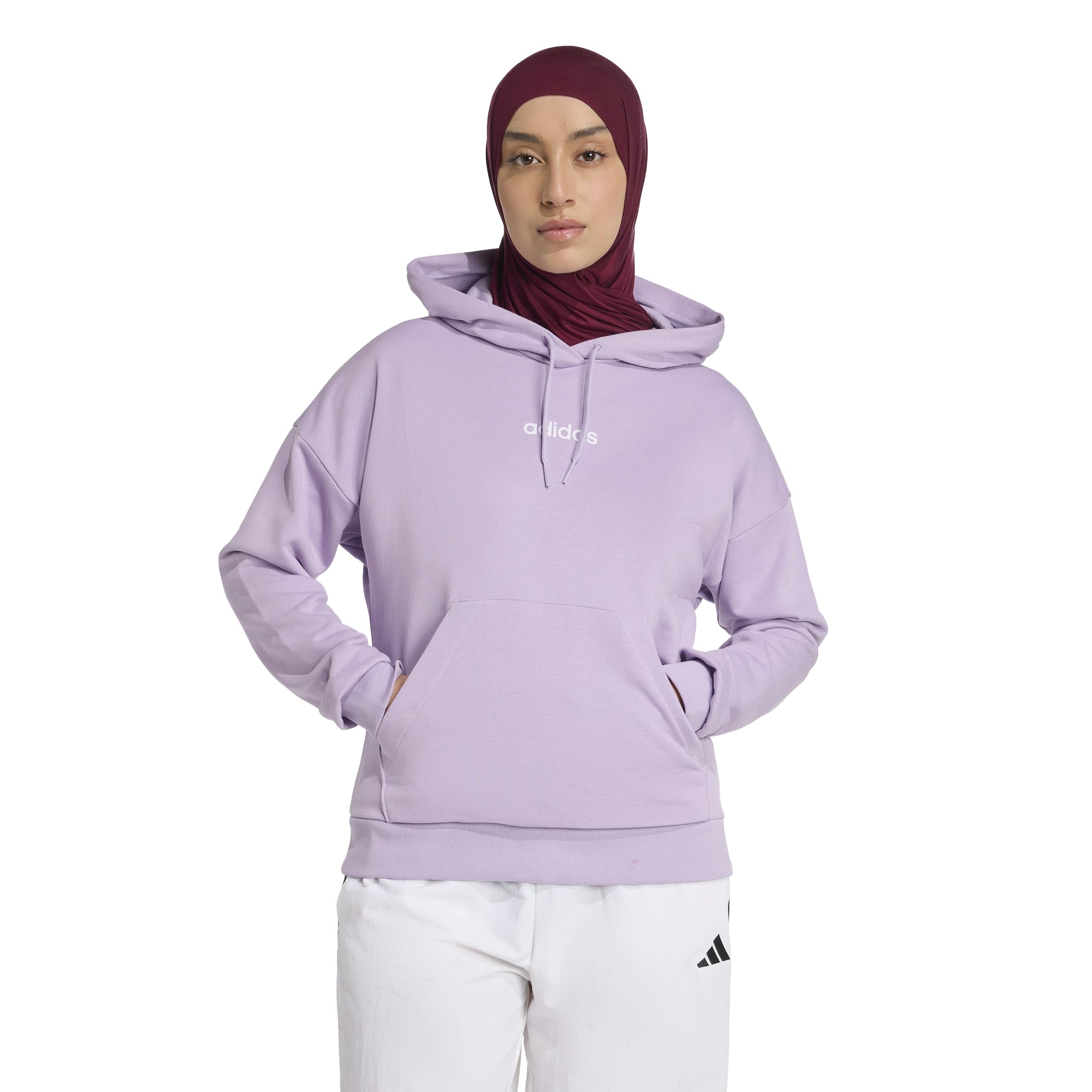adidas Kobiety ESSENTIALS LINEAR FRENCH TERRY HOODIE, powder plum/white, S