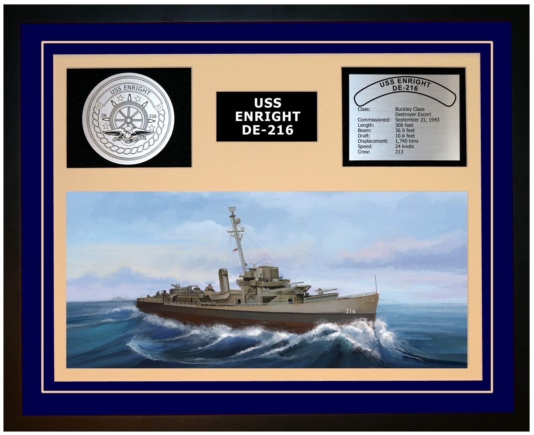 Amazon.com: 海軍Emporium USS ENRIGHT DE 216 裱框海軍艦船顯示器