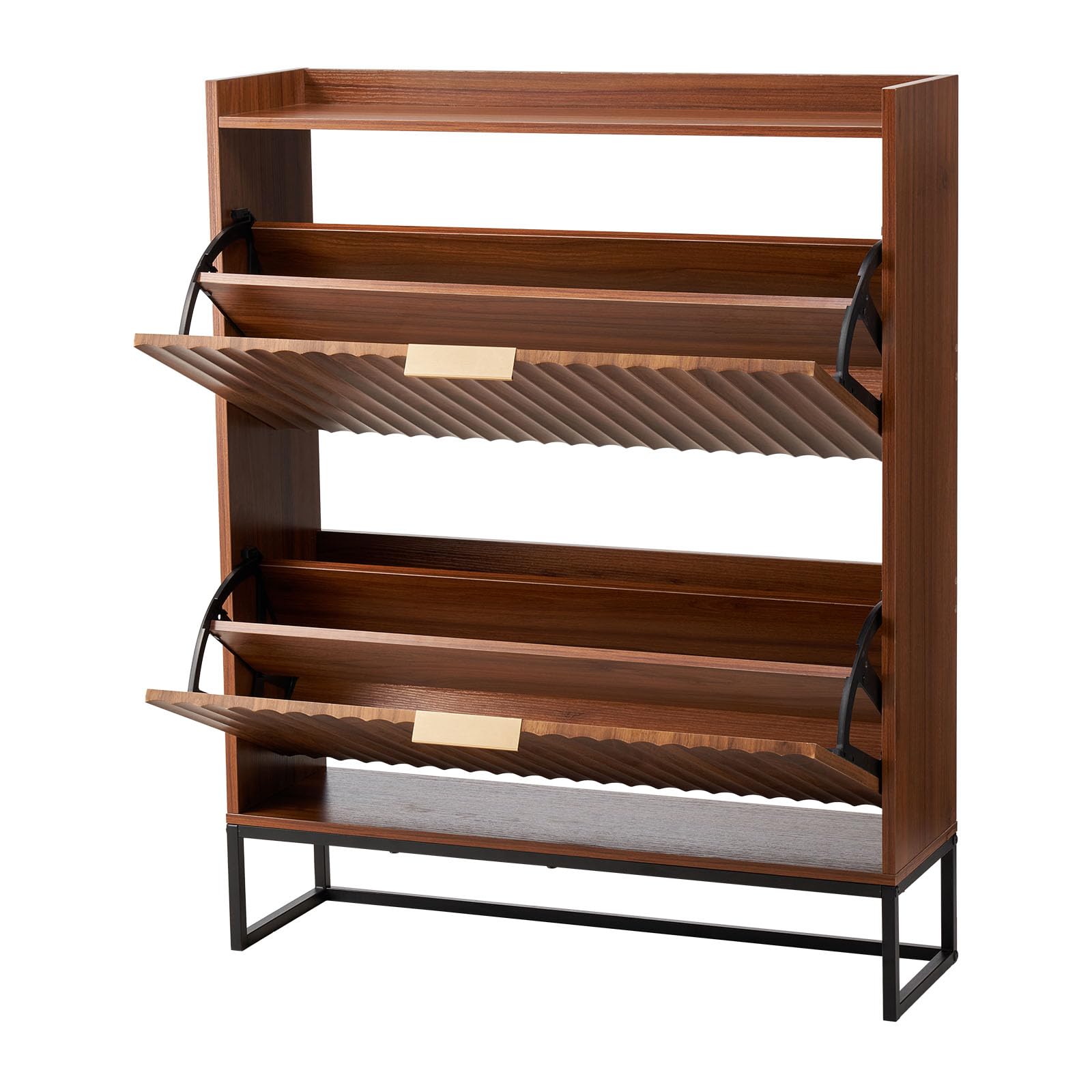 VEVOR Meuble à Chaussures avec 2 tiroirs rabattables, Armoire de Rangement cannelé à Chaussures de Style Milieu de siècle avec Dispositif Anti-basculement, pour entrée, Couloir, Chambre, Salon, Noyer