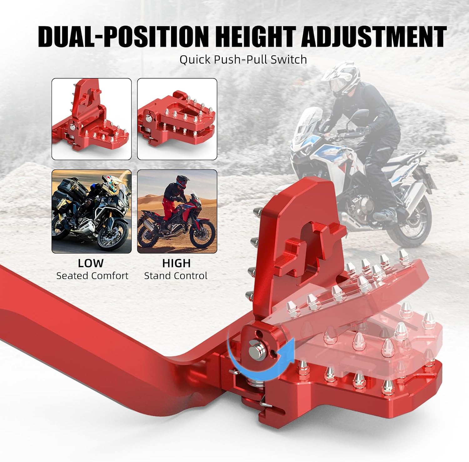 NICECNC Adjustable Rear Brake Pedal Foot Brake Lever Anti-Slip Dual Brake Pedal Red Compatible with Honda CRF1000L Africa Twin 2016-2019, CRF1100L Africa Twin 2020-2026 See Fitments