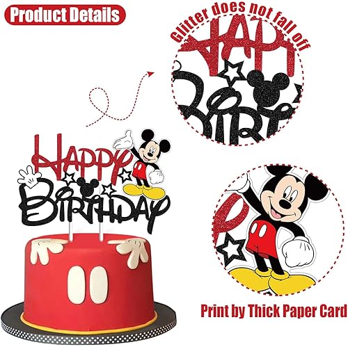 Miniatura 2 de Decoración para pastel de ratón, decoración de fiesta de cumpleaños de ratón, suministros de fiesta de cumpleaños de ratón con estrella y guantes