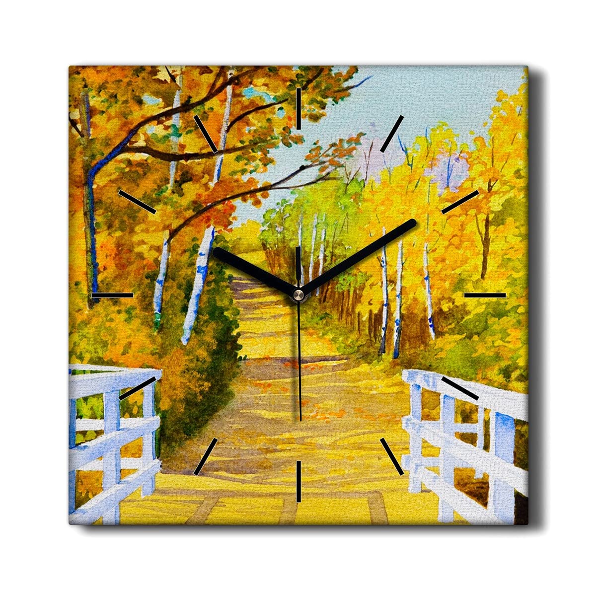 Horloge Murale Toile 30x30cm Forêt Automne - Décoration Salon sans tic-tac Moderne