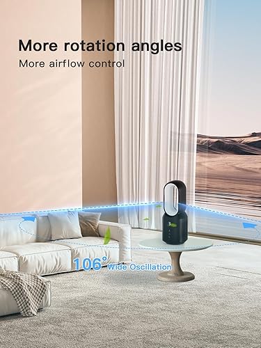 Miniatura 5 de let'me Ventilador de escritorio de 13 pulgadas, pequeño ventilador de mesa sin aspas, ventilador oscilante de 106 con control táctil con 3