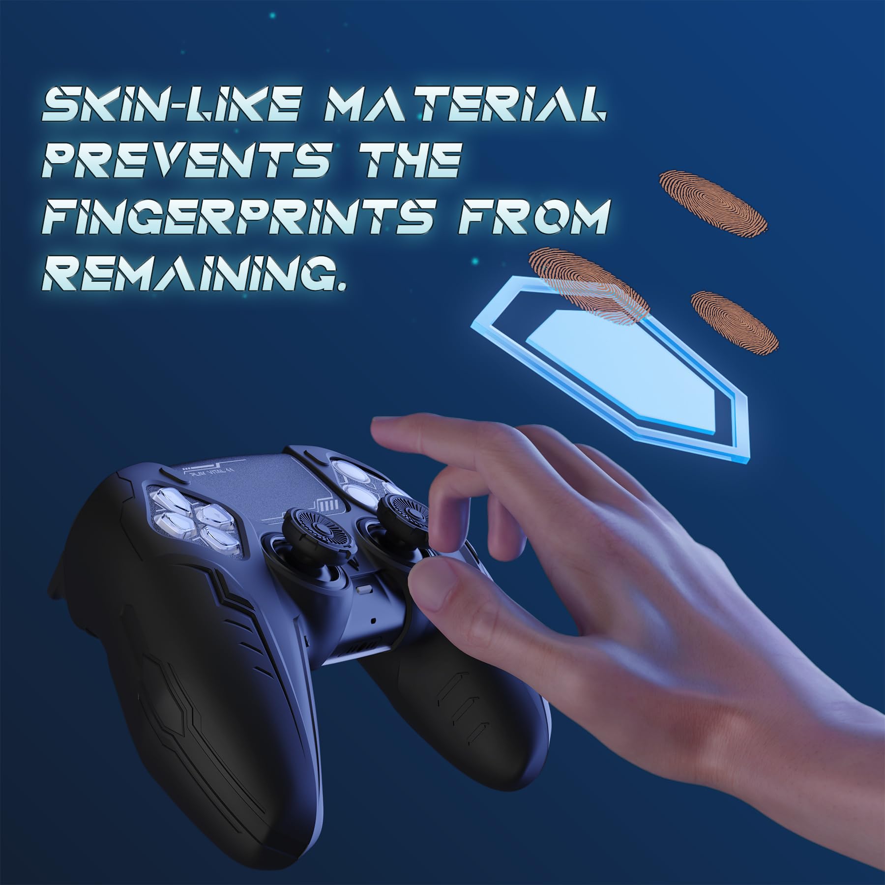 PlayVital Cover Silicone per ps5 Controller,Joystick Custodia Protettiva Antiscivolo&Copri Analogici&Adesivo Touchpad,Compatibile con Base di Ricarica,CyberMech-Nero