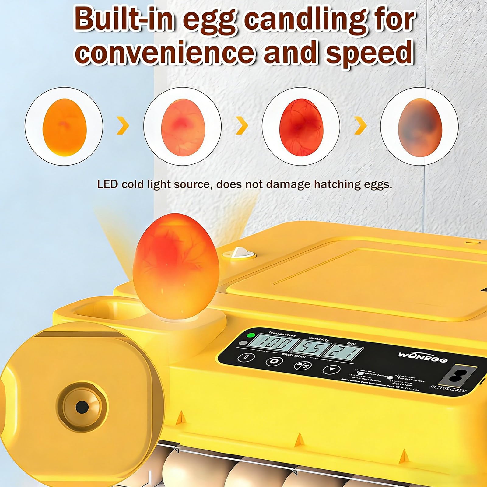 Incubadora Profesional con llenado automático de Agua, Contador de días, ovoscopia y Control climático Completo para máxima tasa de eclosión 48Eggs