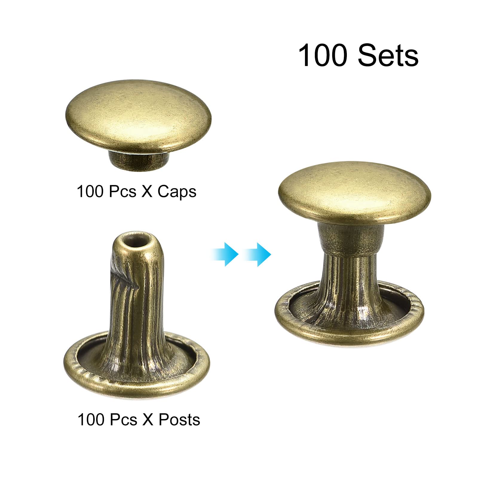 Borchie In Metallo Per Pelle - 100 Pezzi 8x8mm, Kit Con Attrezzi Per Fissaggio - Foto 6