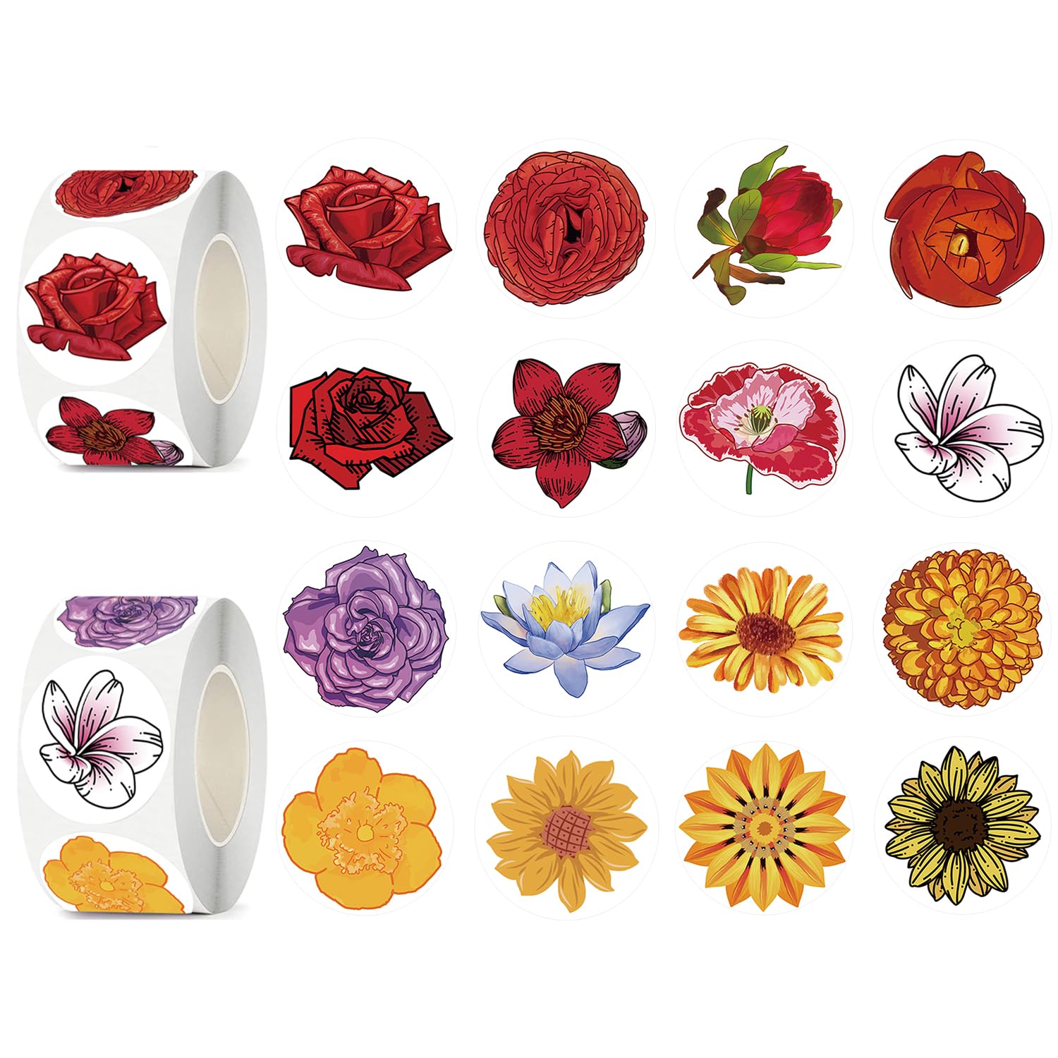 UVUXO 1000 PCS Flower Stickers Rolls for Kids -Round 1.5 Inch 16 Tyles Beautiful Flower Kindergarten Sticker Teacher Stickers for Kids Birthday Party School Reward Giveaways