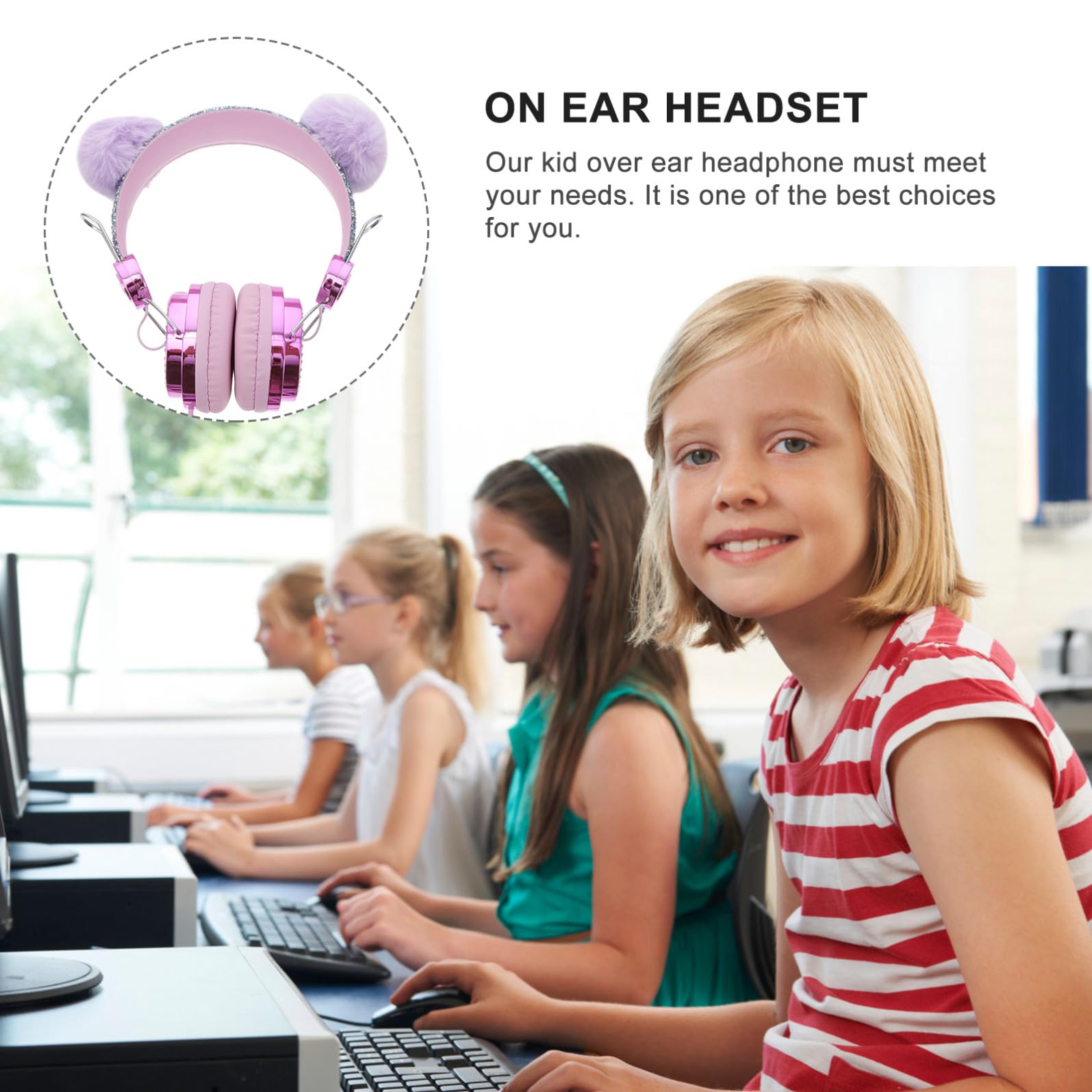 Mikikit 2pièces Casque Ear pour Garçon Fille avec Design Oreilles De Chat Écouteurs Filles Et Garçons Parfait pour Voyages Activités Scolaires