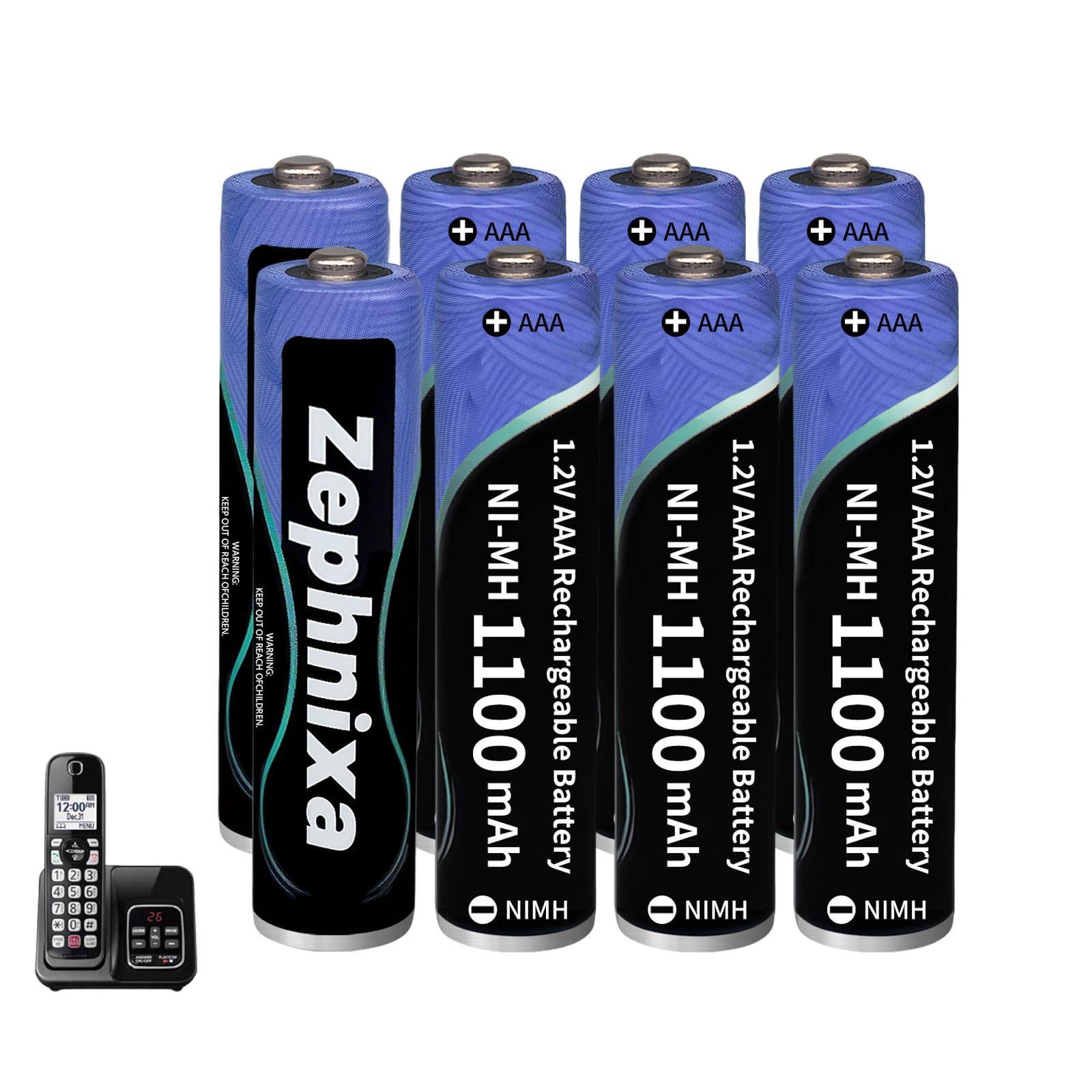 Lot de 8 piles rechargeables AAA 1100 mAh pour téléphones sans fil BT Panasonic, haute capacité, faible auto-décharge 1,2 V NiMH AAA 2000 cycles de recharge