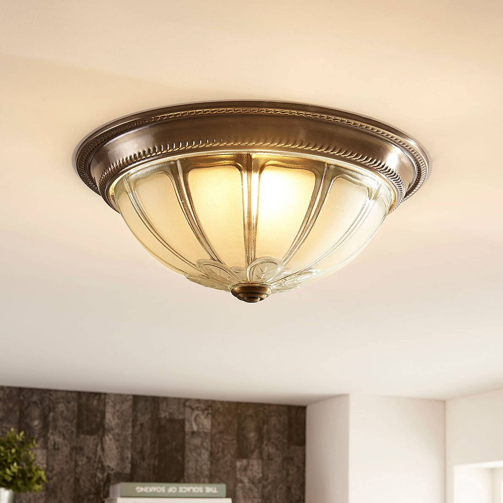 Lindby lampa sufitowa LED 'Henja' z mo¿liwo¶ci± ¶ciemniania, stylantyczny, m. in. do salonu, jadalni, kolor br±zowy, mosiê¿ny, szk³o