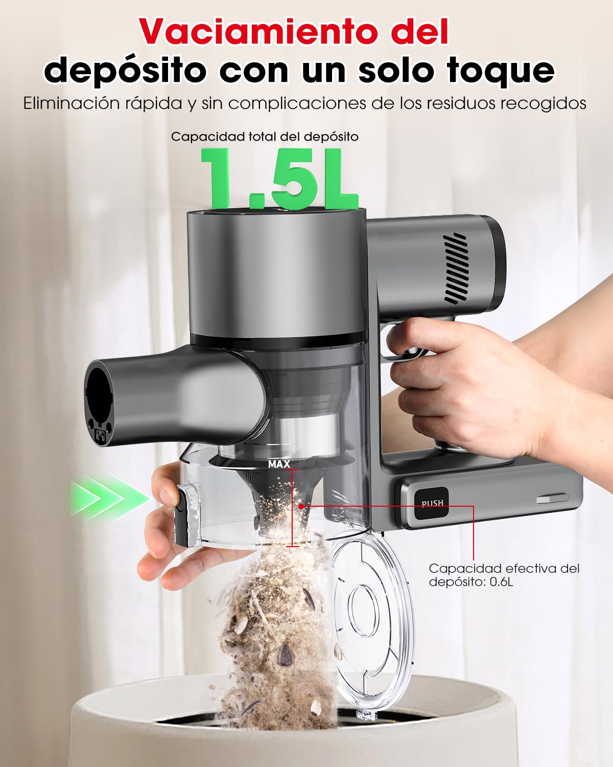Aspiradora sin Cable Potente Succión de 45 kPa 500W Hasta 60 Minutos de Autonomía Resistente a Enredos Aspiradora Escoba Recargable con Soporte de pared para Pelo de Mascotas y Suelos de Madera