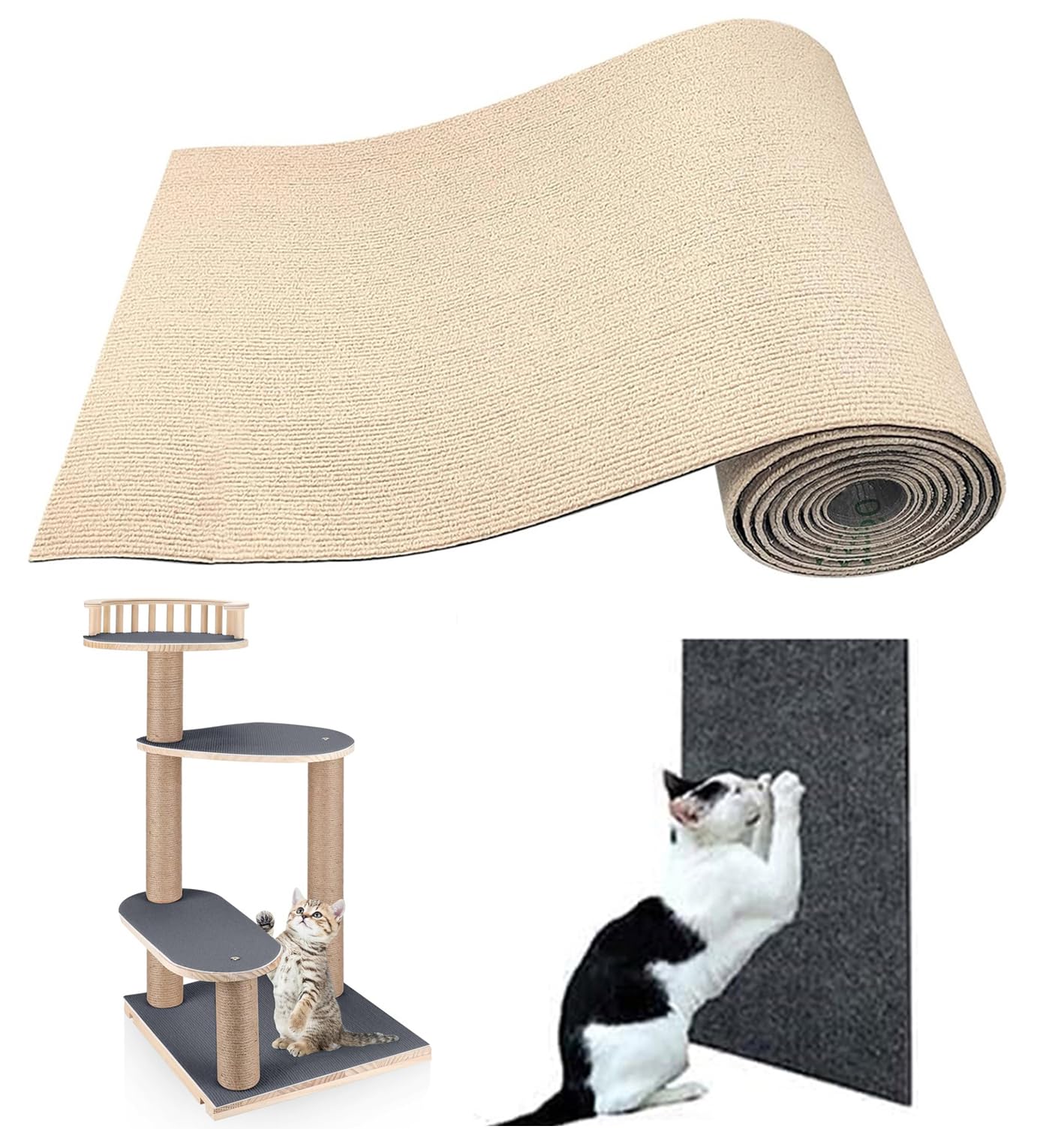 HakyPaky Kratzmatten Selbstklebend – Zuschneidbarer Ersatzteppich Für Katzenmöbel, Couch & Wände, Beige, 40x300 Cm