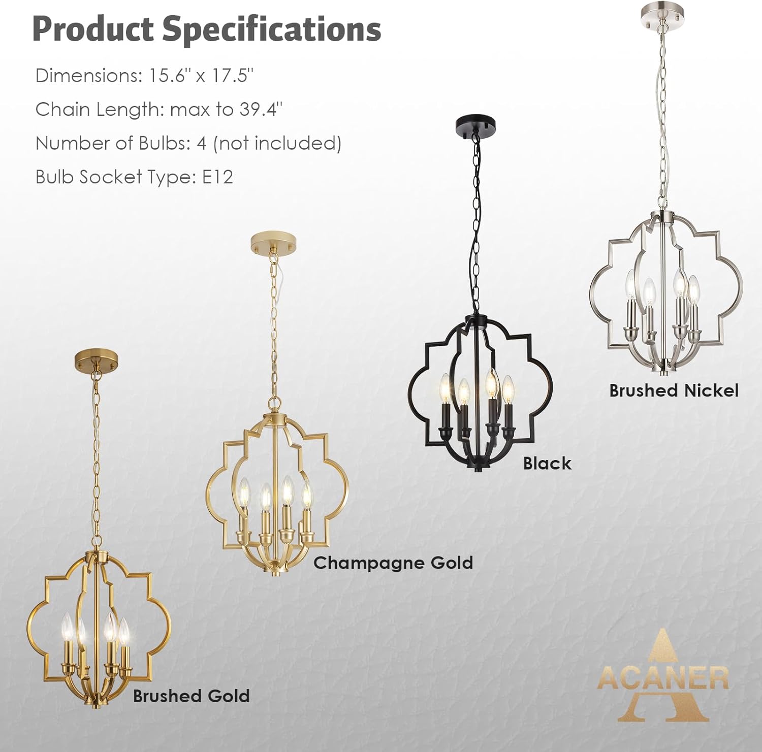 4-Light Brushed Nickel Chandelier, Modern Dining Room Light Fixtures Over Table, Geometric Hanging Pendant Light for Bathroom, Foyer, Hallway, Kitchen, Entryway