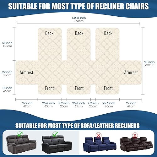 Miniatura 2 de TAOCOCO Fundas reclinables 100% impermeables, fundas de sofá reclinable con correas para las piernas, funda de sofá reclinable reversible para silla