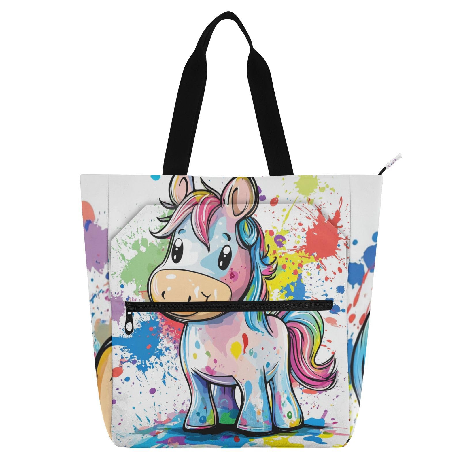 Bolso de mano Oxford con bolsillos de cremallera y diseño de caballo para la escuela 8