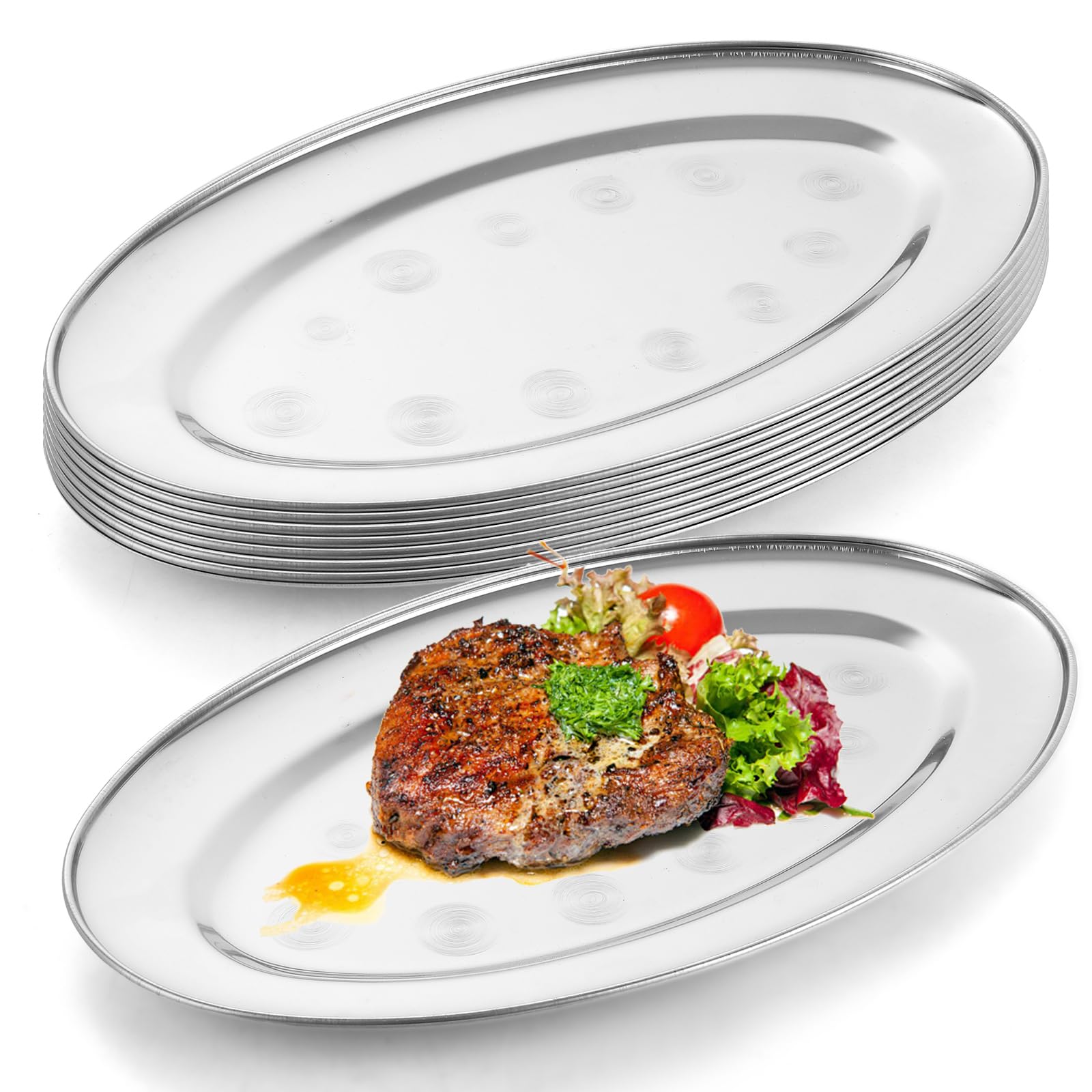 AZKEEGREY 8 Pcs Stainless Steel Serving Platters Oval, 33.8 x 21 cm, Silver
