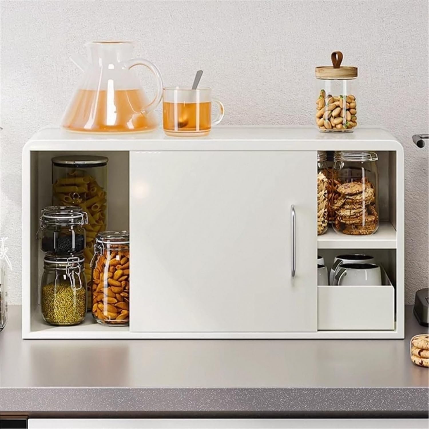 Kitchen Spice Rack Cups Storage Cabinet 2 Tier Mug Storage Rack Organizer Sideboard Countertop Coffee Cup Shelf for Kitchen Living Room,for Dining Room,kitchen(50x22x26cm)