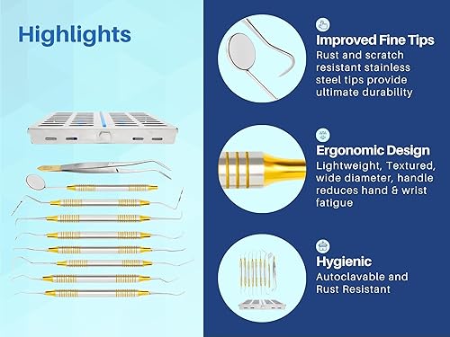 Miniatura 4 de ARTMAN INSTRUMENTS Kit de herramientas para higienista dental (10 piezas) – Incluye espejo, sonda, pinzas, escaladores, sonda de bolsillo, Curetas –