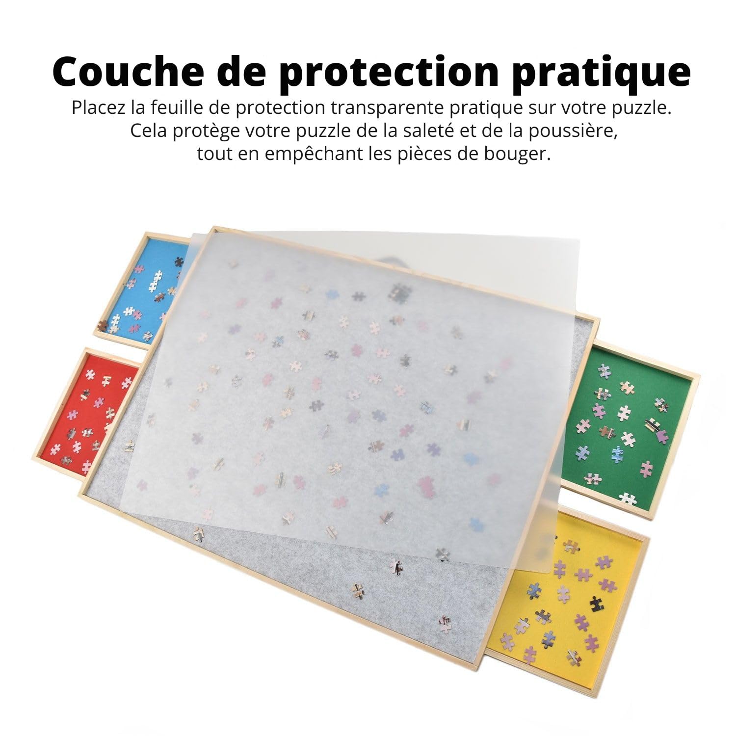 FlinQ Table de Puzzle Inclinable 1500 Pièces avec Plateaux de Rangement 4 Tiroirs Pliable 89x68 cm