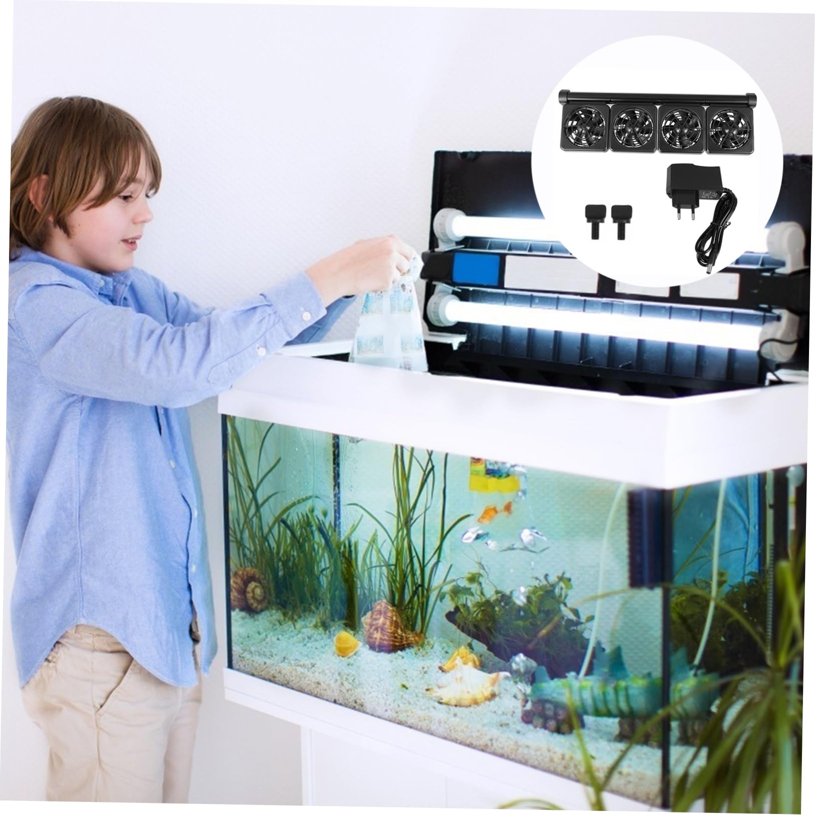 ibasenice Wasserkühlventilator zur Effektiven Aquarien Kühlung aus Kunststoff und Aluminiumlegierung mit Verstellbarem Klemmverschluss und 2-stufiger Windgeschwindigkeit für Aquarium