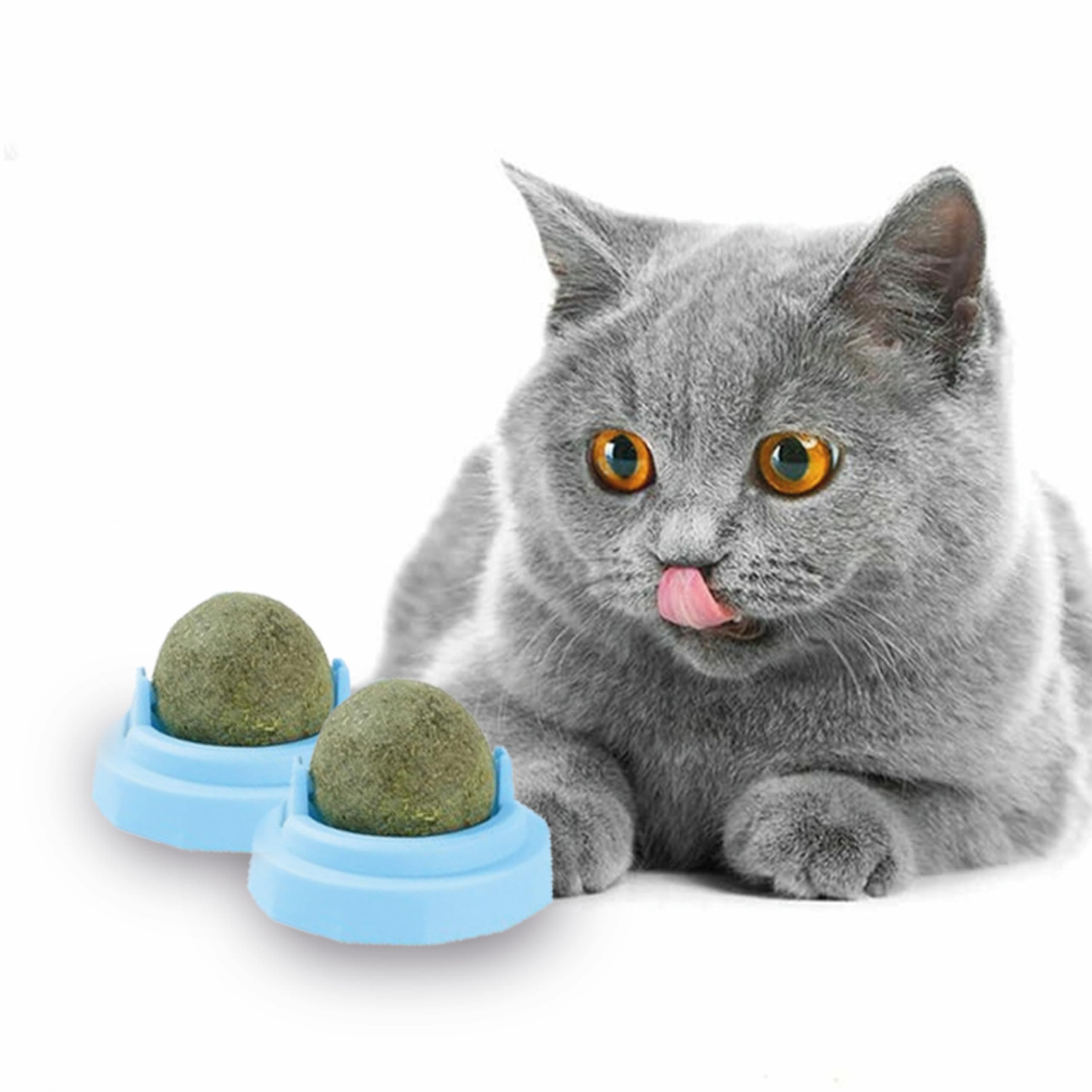 JETDROP Catnip Balls That Stick on Wall for Cats - 360° Rotating Interactive Licking Toy - Dental Health Fun - Blue 2-Pack - Juguetes para Gatos