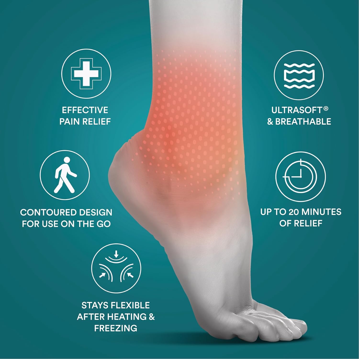 HoMedics Hot and Cold Relief Gel Ankle Sleeve, Heat or Ice Therapy for Sore Ankles and Heels, Soft-Touch Stretch Fabric, Contoured Hydrogel Design for Comfort and Relaxation