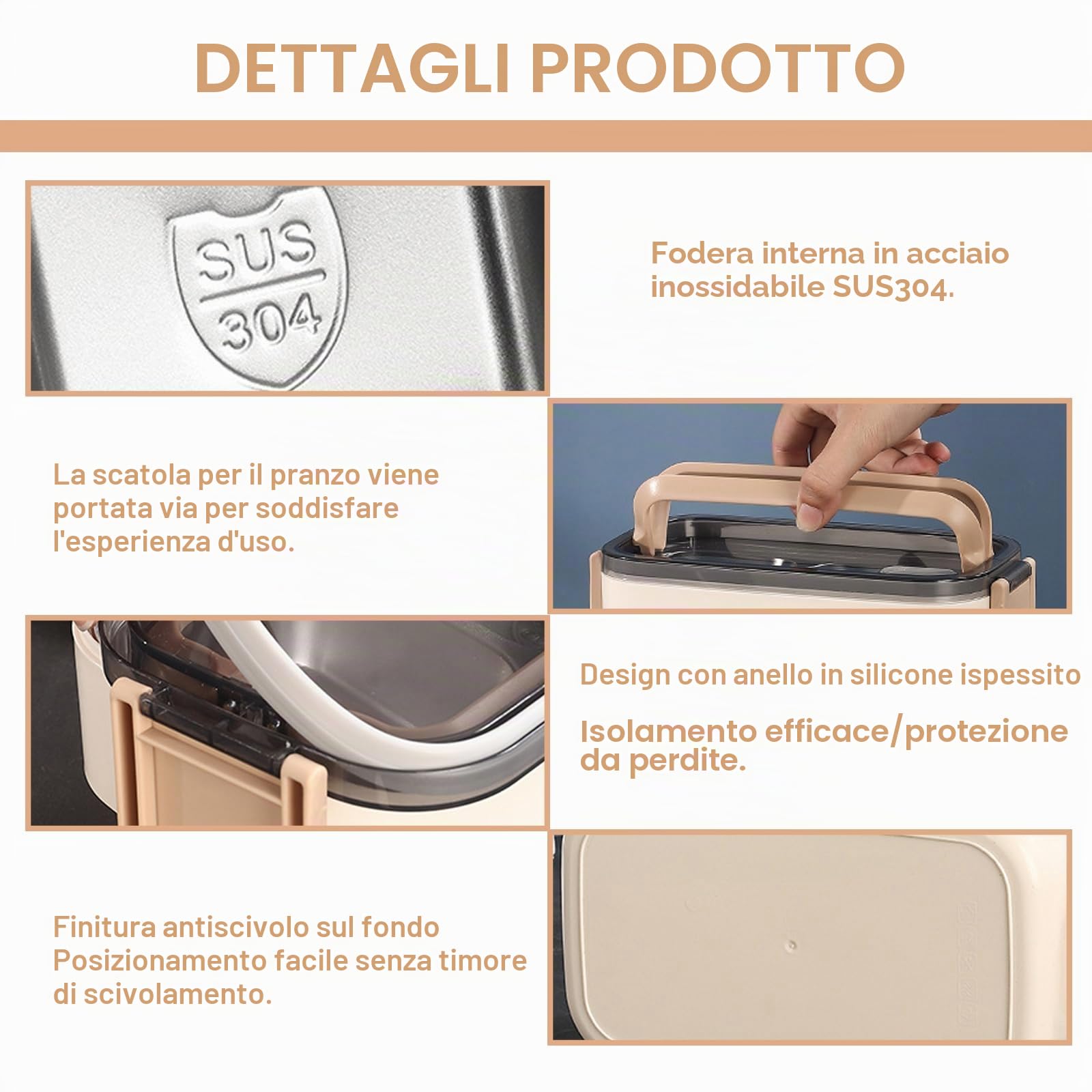 Contenitore per il pranzo, 1400 ml, con 2 ripiani, grande volume, a prova di perdite, in acciaio inox, ermetico, con set di posate, senza BPA, adatto al microonde