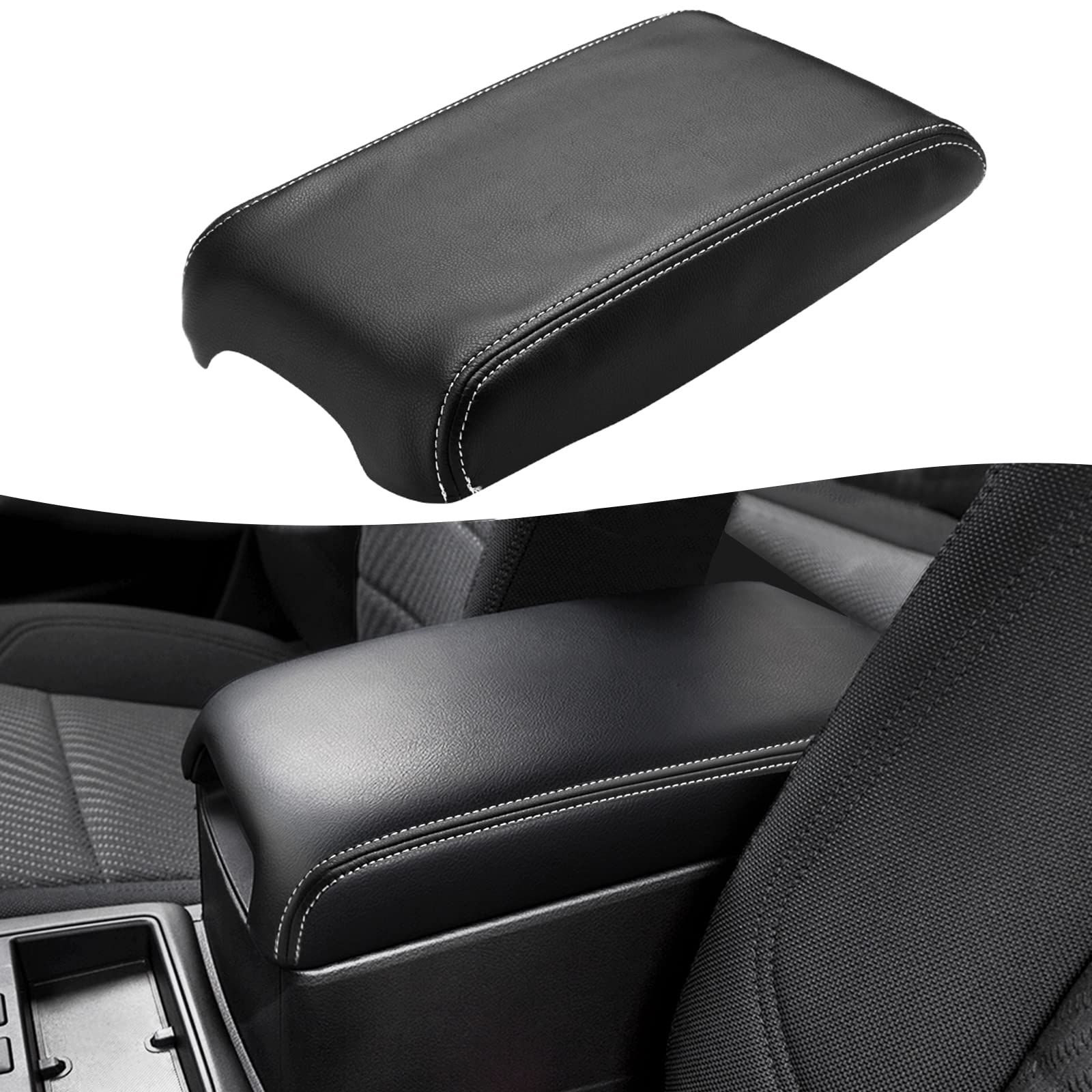 KBH Center Console Armrest Cover Upholstery for Toyota Camry 2012-2017, Vinyl Leather, Middle Console Replacment Covering, Black-Gray Stitch (Leather