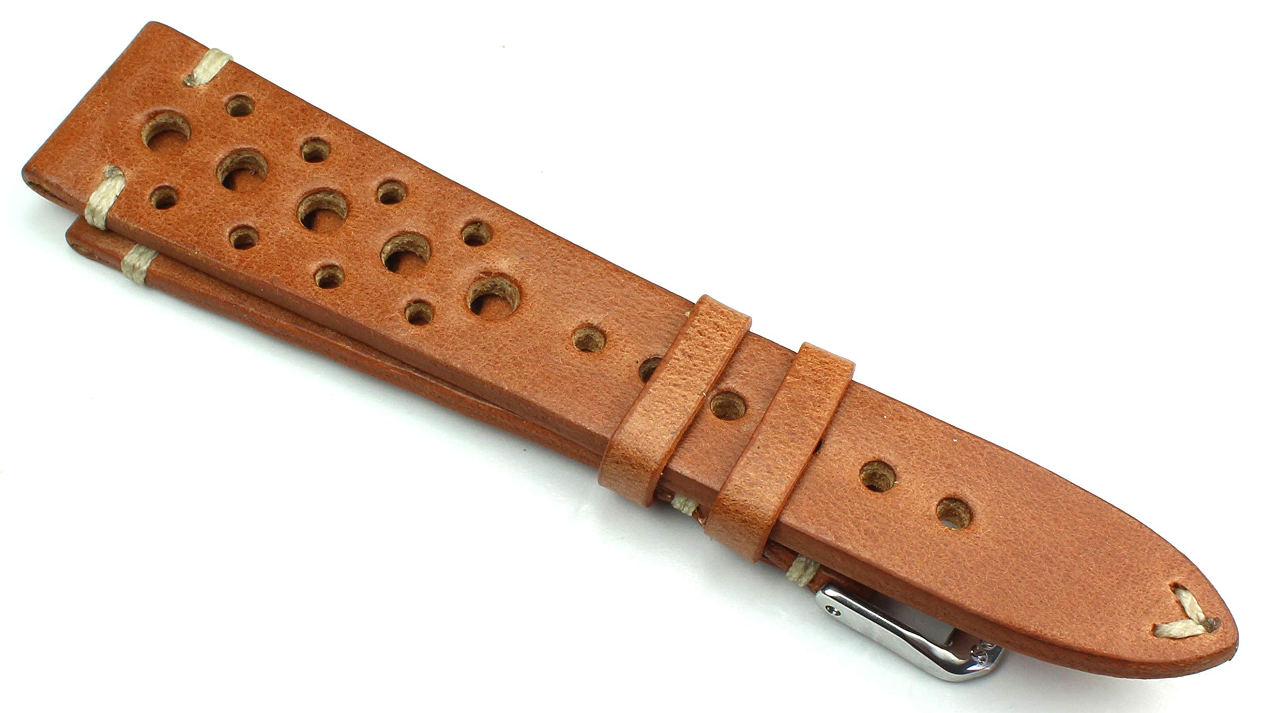 RIOS1931 Rallye Bracelet de montre vintage en cuir de vachette fabriqué à la main en Allemagne Robuste 20 mm Marron clair