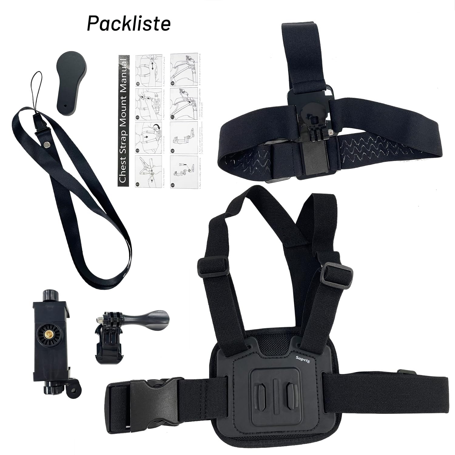 Suptig Handy-Brustgurt-Halterungs-Set für POV/VLOG, Handy-Clip für iPhone, Samsung, GoPro Hero 13, Hero 12, 11, 10, 9, 8, 7, 6, 5, 4, 3, 2, 1, Akaso, DJI Osmo Action Cam