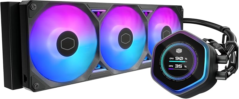 Enfriador líquido de CPU AIO Atmos II 360 LCD, pantalla LCD, ARGB | Enfriador compatible con AMD AM5/AM4 e Intel LGA1851/1700, 360 mm, pantalla LCD personalizada, bomba de doble cámara, 3 ventiladores ARGB PWM de bajo ruido