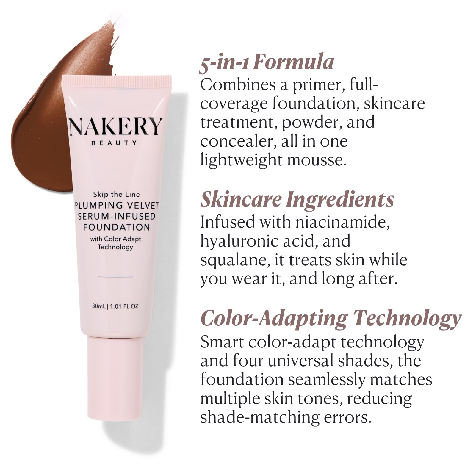 Nakery Full Coverage Plumping Liquid Foundation with Niacinamide & Hyaluronic Acid