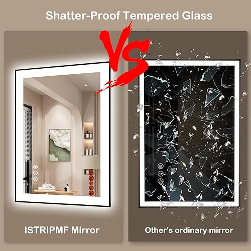 Miniatura 6 de Espejo de baño LED de 20 x 28 pulgadas con marco negro, retroiluminado y frontal iluminado para pared, antiniebla, regulable, memoria, inastillable,