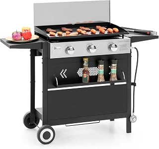 Captiva Designs 27" Ceramic Coated Cast Iron Flat Top Griddle Grill, 3-Burner Propane 33,000 BTU Outdoor BBQ Griddle