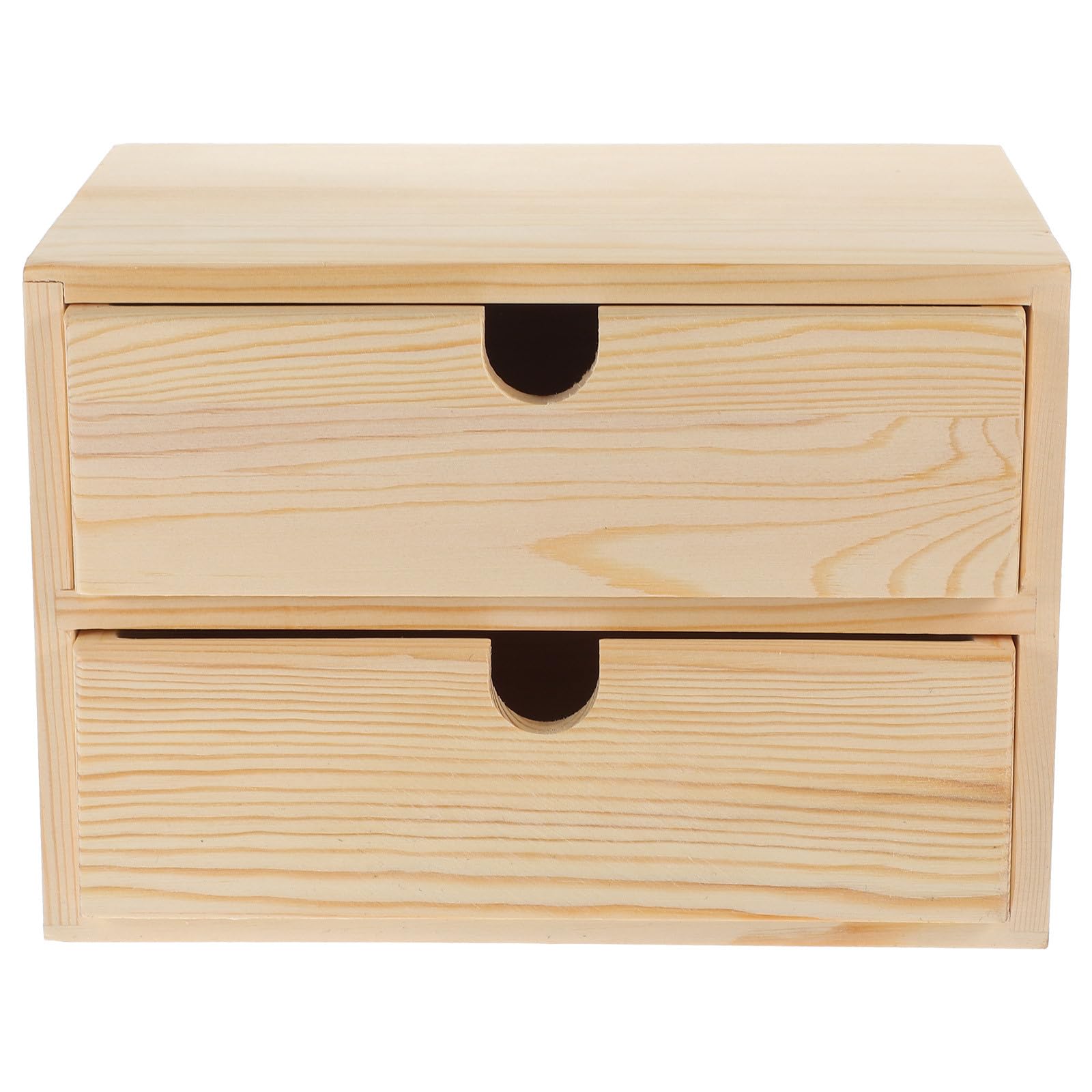 OUNONA Scatola Portaoggetti in Legno Naturale con 2 Cassetti, Organizer da Scrivania Multifunzione per Cosmetici e Cancelleria, Cassettiera Compatta per Uso Ufficio e Casa