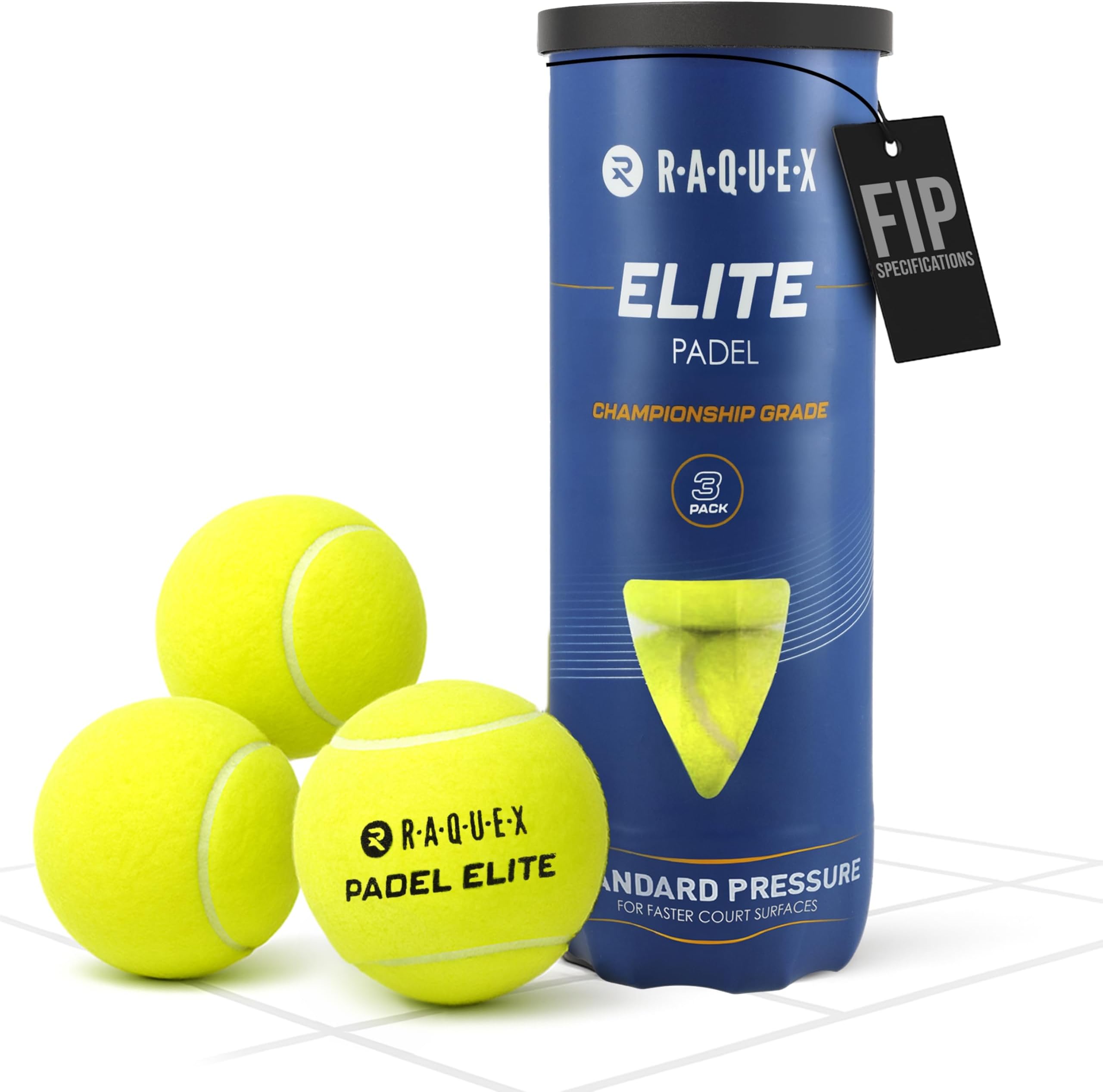 Raquex Elite Padel Balls – 3, 6, 9 or 120 Balls - Two Pressure/Speed Options - For All Court Surfaces - FIP Approved