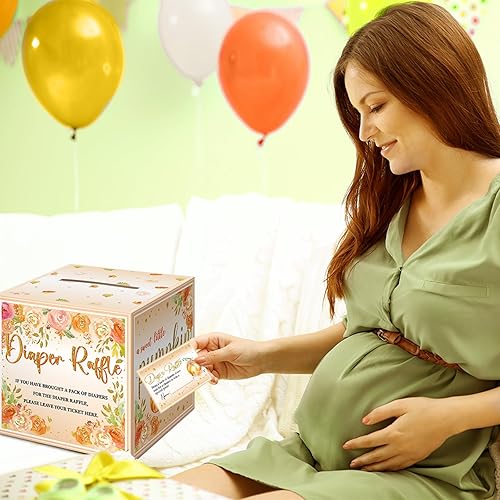 Miniatura 7 de Teling 51 boletos para rifas de pañales con caja de tarjetas, decoración de baby shower, caja de soporte para baby shower, para fiesta de rifas de