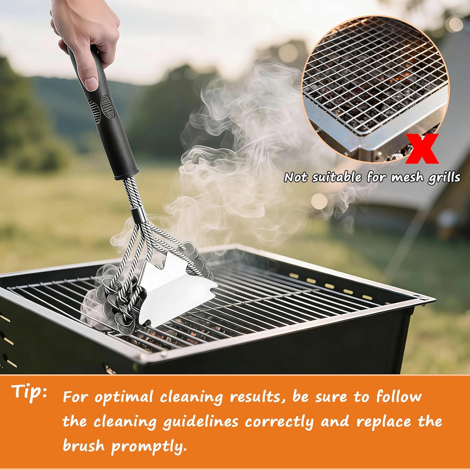 Bristle-Free Grill Brush - Efficient Grill Cleaner with Stainless Steel Scraper, Reinforced for Safety, Fits All Gas, Charcoal, Ceramic & Infrared Grills- BBQ Accessories–Gifts for Grill Wizard
