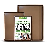 NutriChef Set 3 Teglie da Forno Antiaderenti in Acciaio al Carbonio